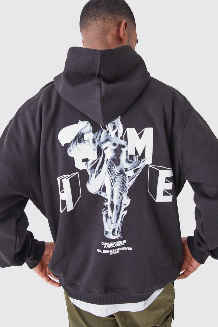 Black Tall Oversized Homme Statue Graphic Hoodie image number 1