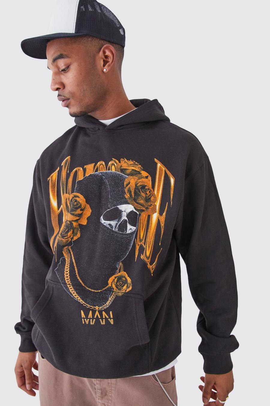 Black Tall Oversized Homme Print Hoodie image number 1