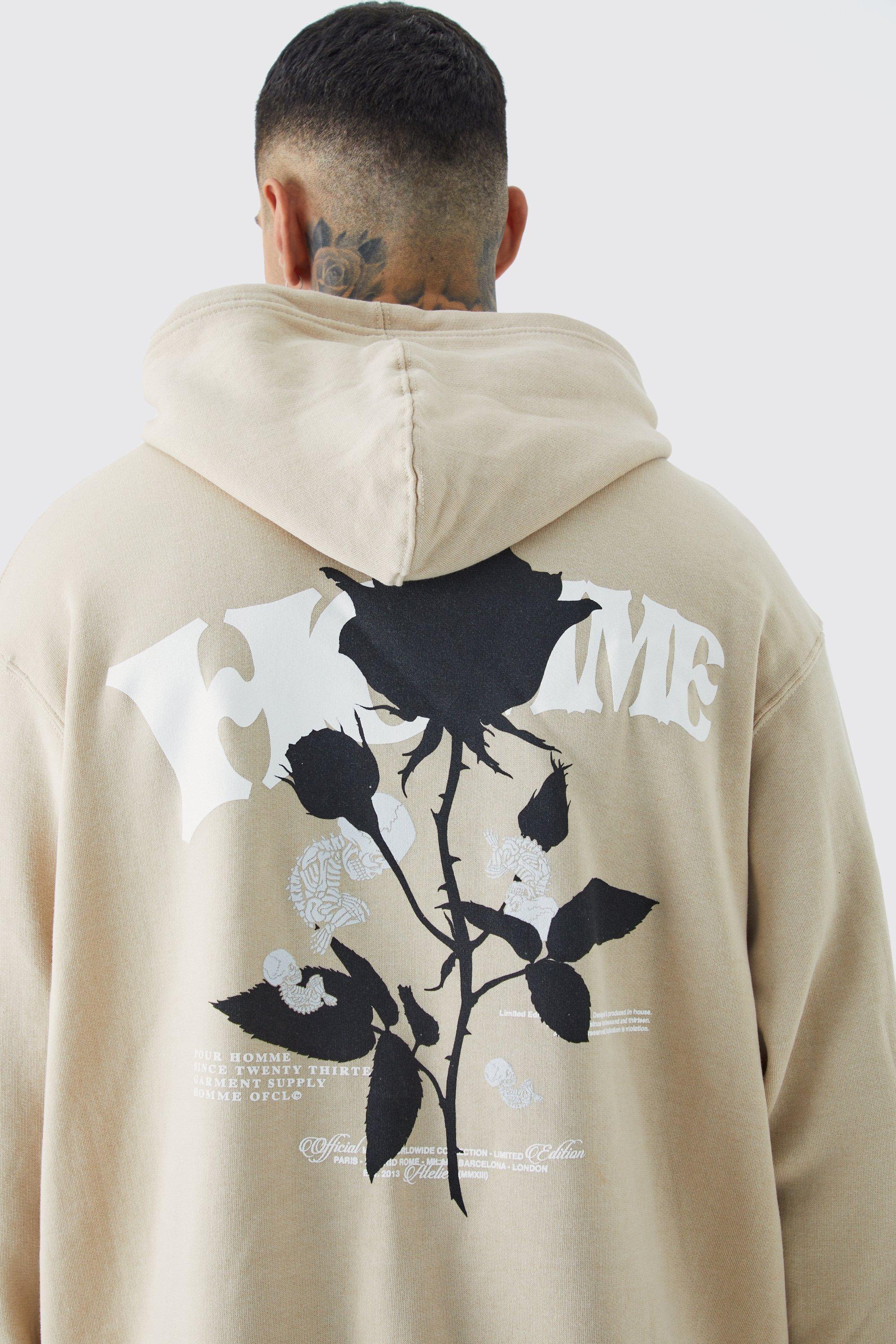 Beige hoodie with roses hot sale