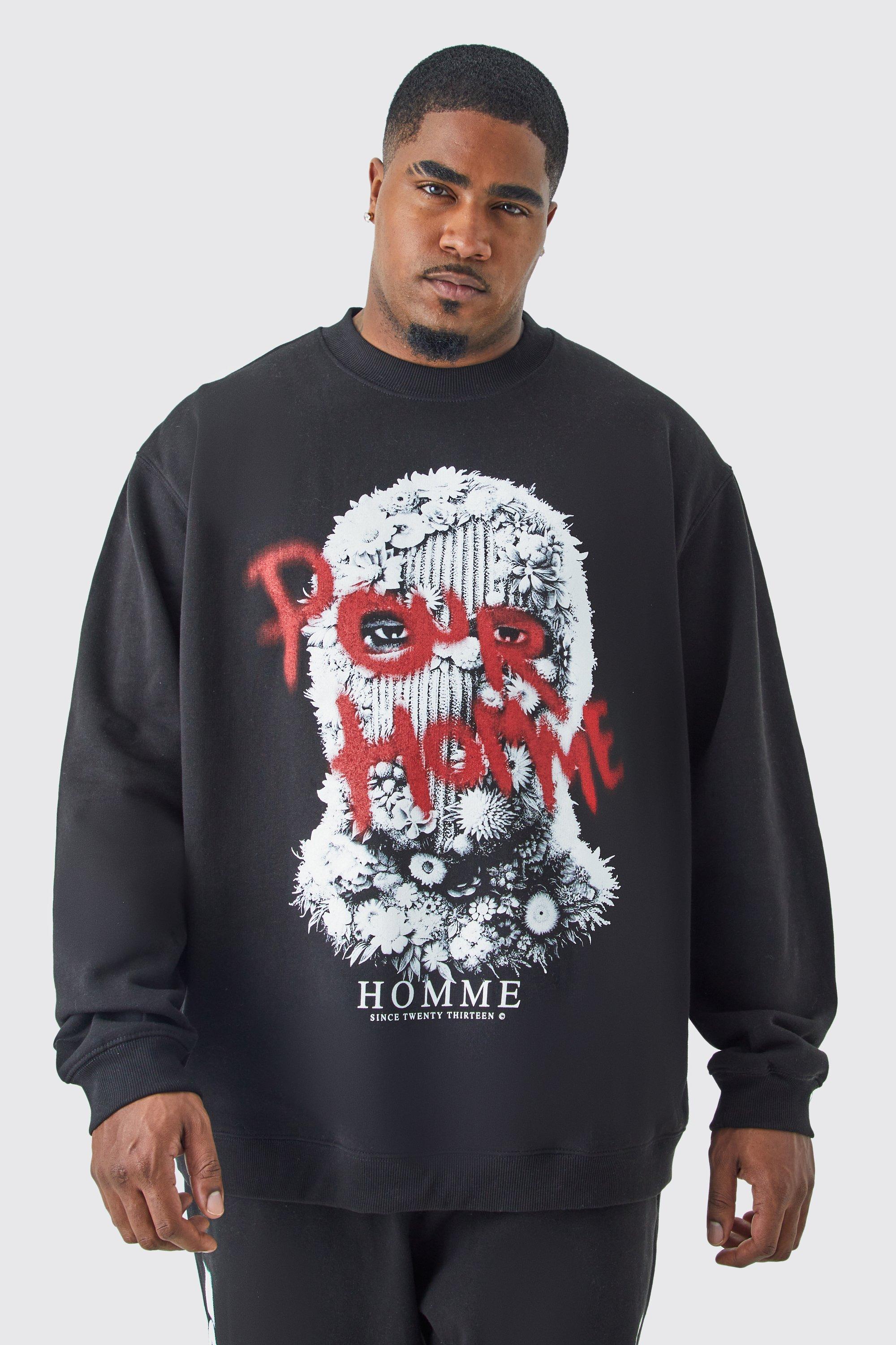 Plus Oversized Homme Balaclava Print Graphic Sweatshirt