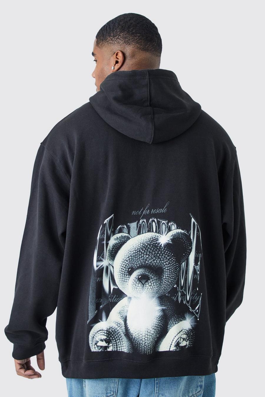 Plus Oversize Hoodie mit Homme Teddy-Print, Black