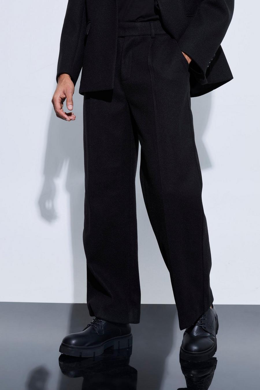 Black Wool Look Wide Fit Tailored Trousers image number 1