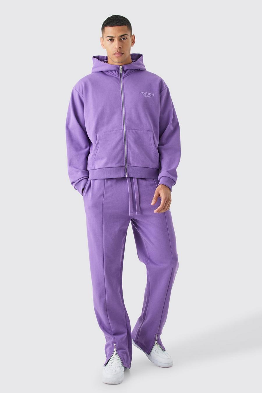 Purple Oversized Boxy Heavywieght Zip Thru Hooded Tracksuit