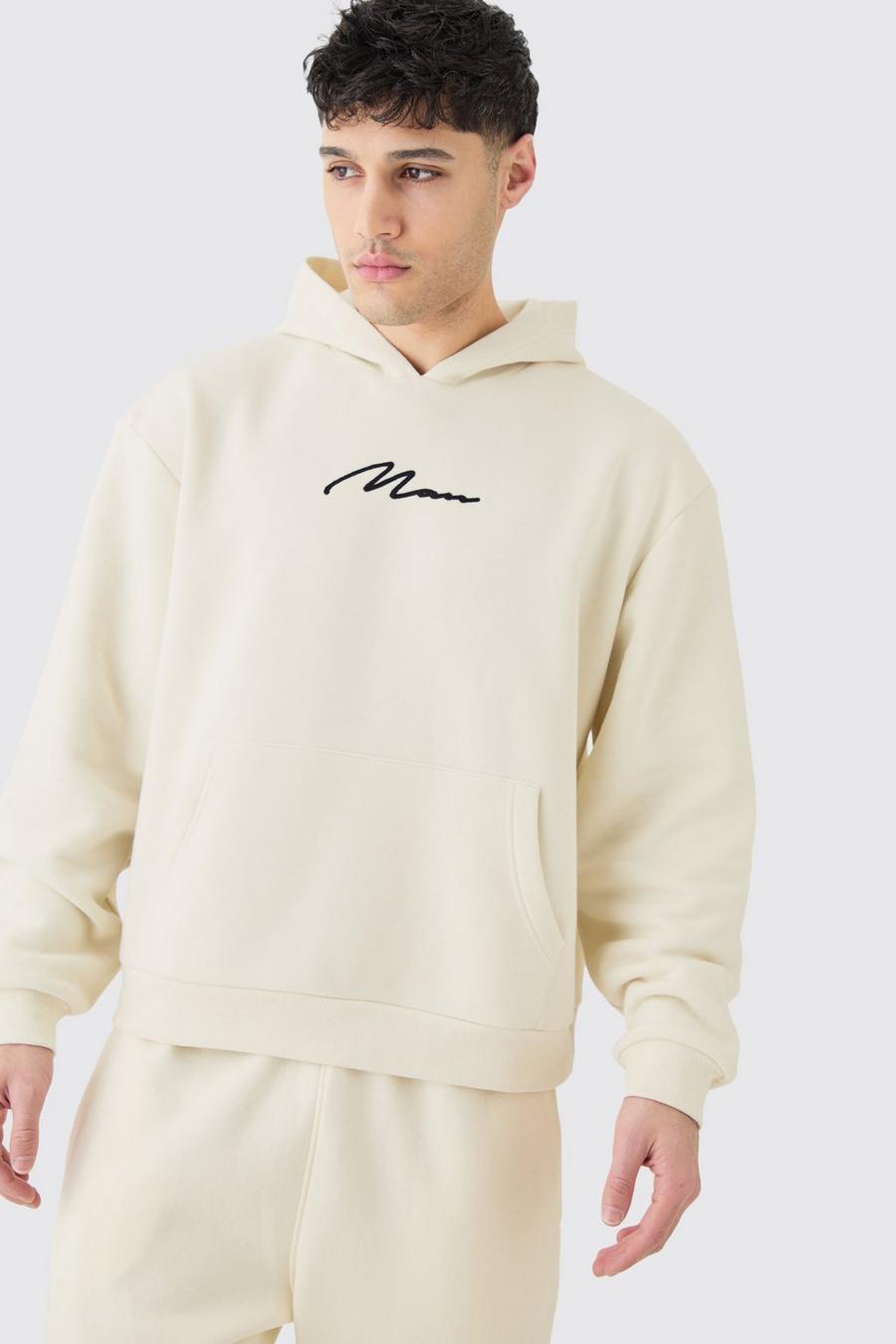 Stone Man Signature Oversize hoodie med applikation i teddy image number 1