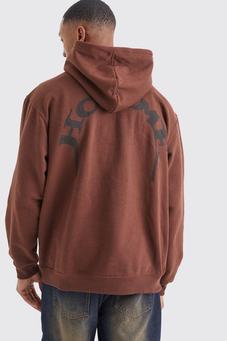 Chocolate Oversized Homme Graphic Hoodie  image number 1