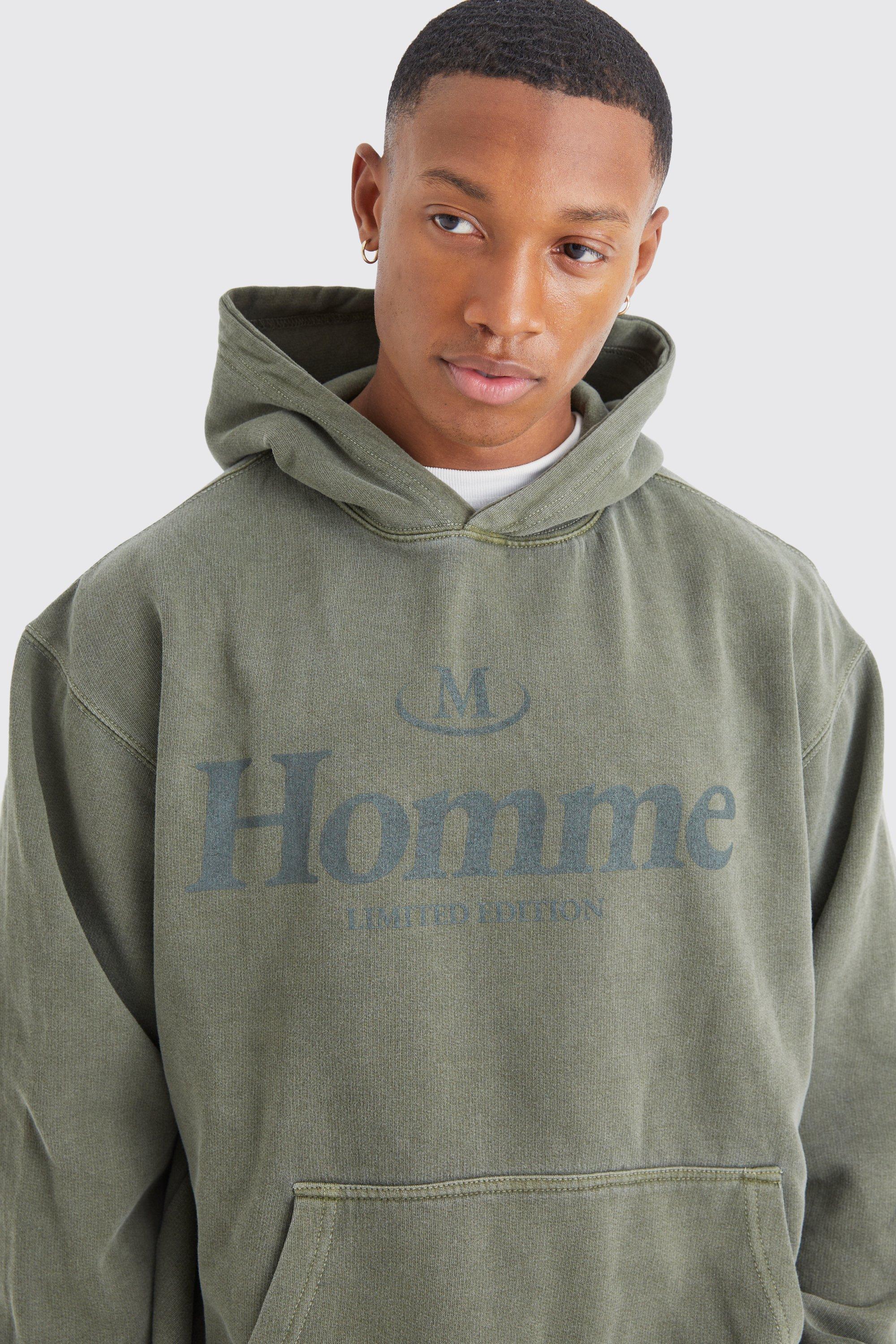 Oversized Overdye Homme Graphic Hoodie boohoo