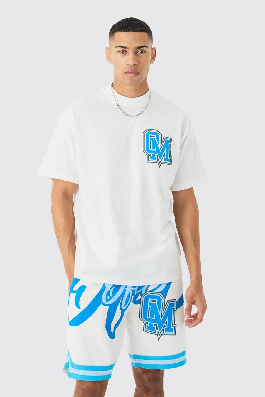 Conjunto oversize de pantalón corto y camiseta de baloncesto Ofcl, White image number 1