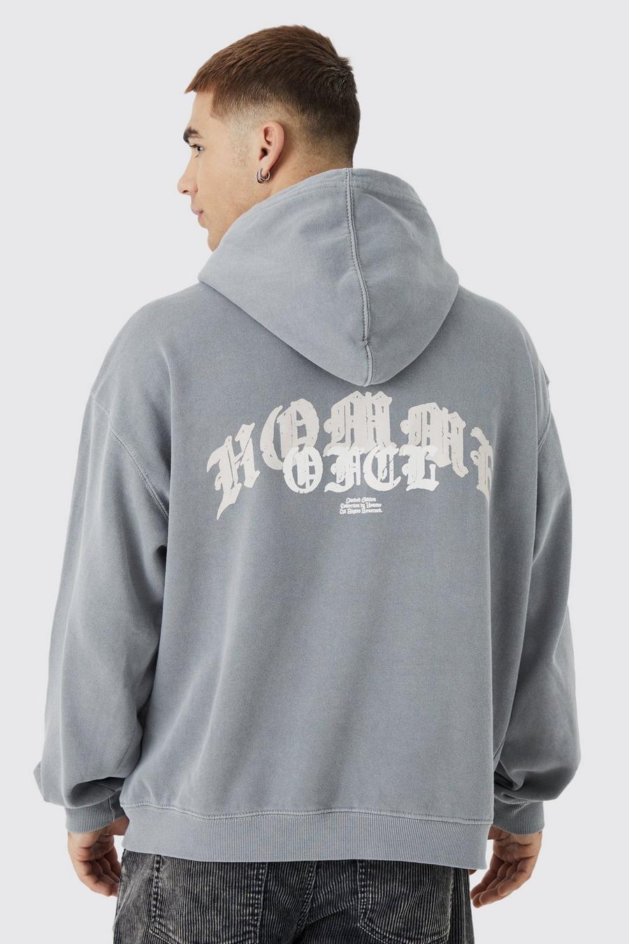 Charcoal Oversized Overdye Graphic Hoodie image number 1