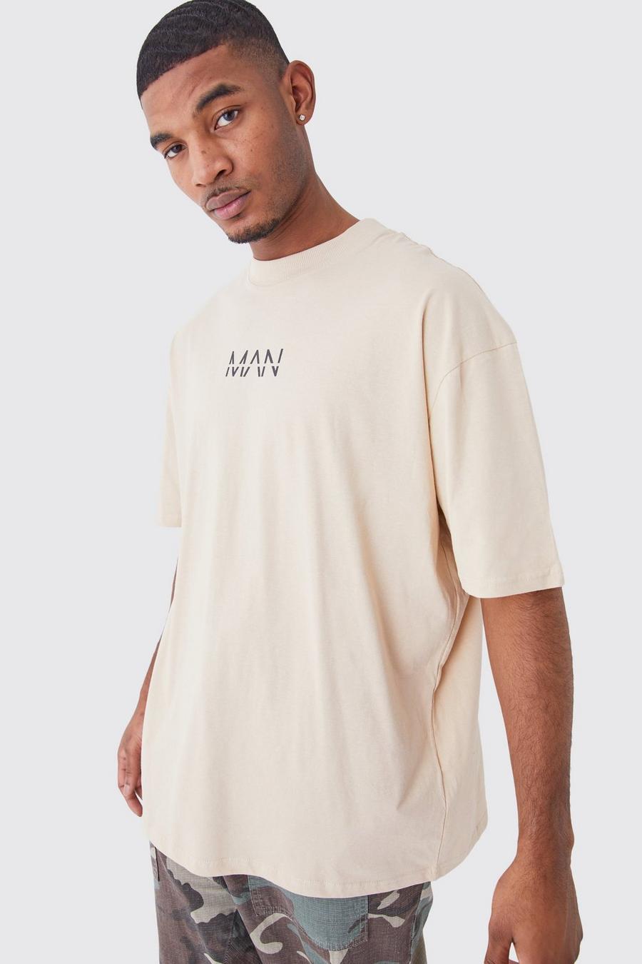 T-shirt Tall oversize Man Dash con girocollo esteso, Sand image number 1