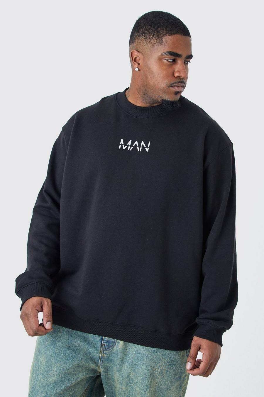 Plus Oversize Man Dash Sweatshirt, Black