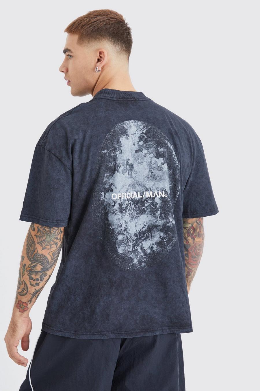 Black Oversized Acid Wash Graphic T-shirt  image number 1