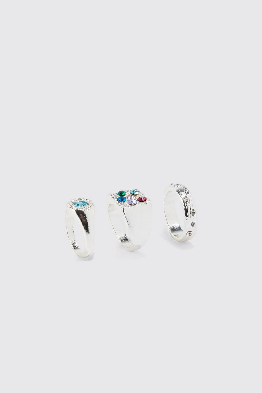 Pack de 3 anillos con piedras, Silver image number 1