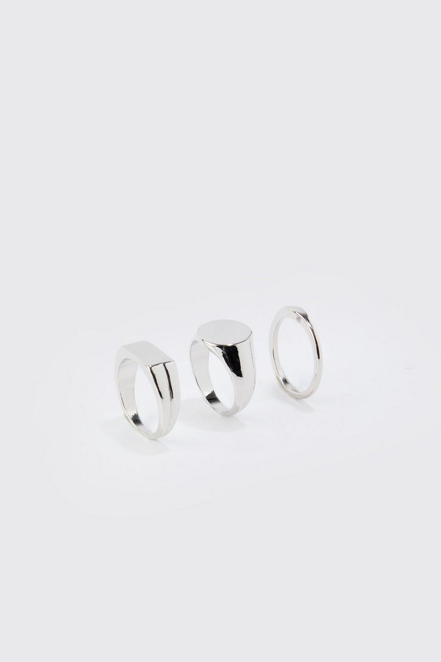 Pack de 3 anillos estilo sello, Silver image number 1