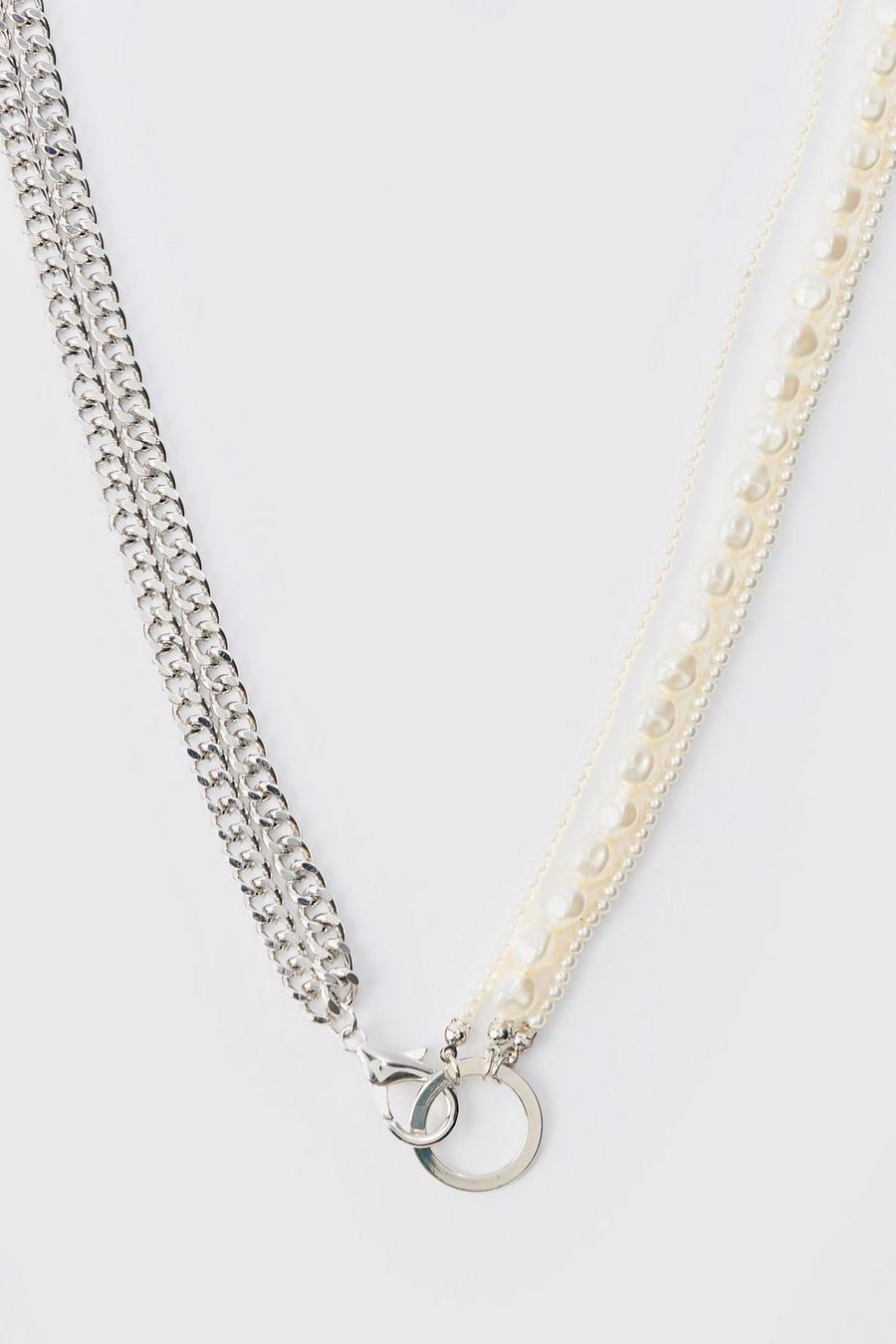 Silver Half Pearl Half Chain Necklace image number 1