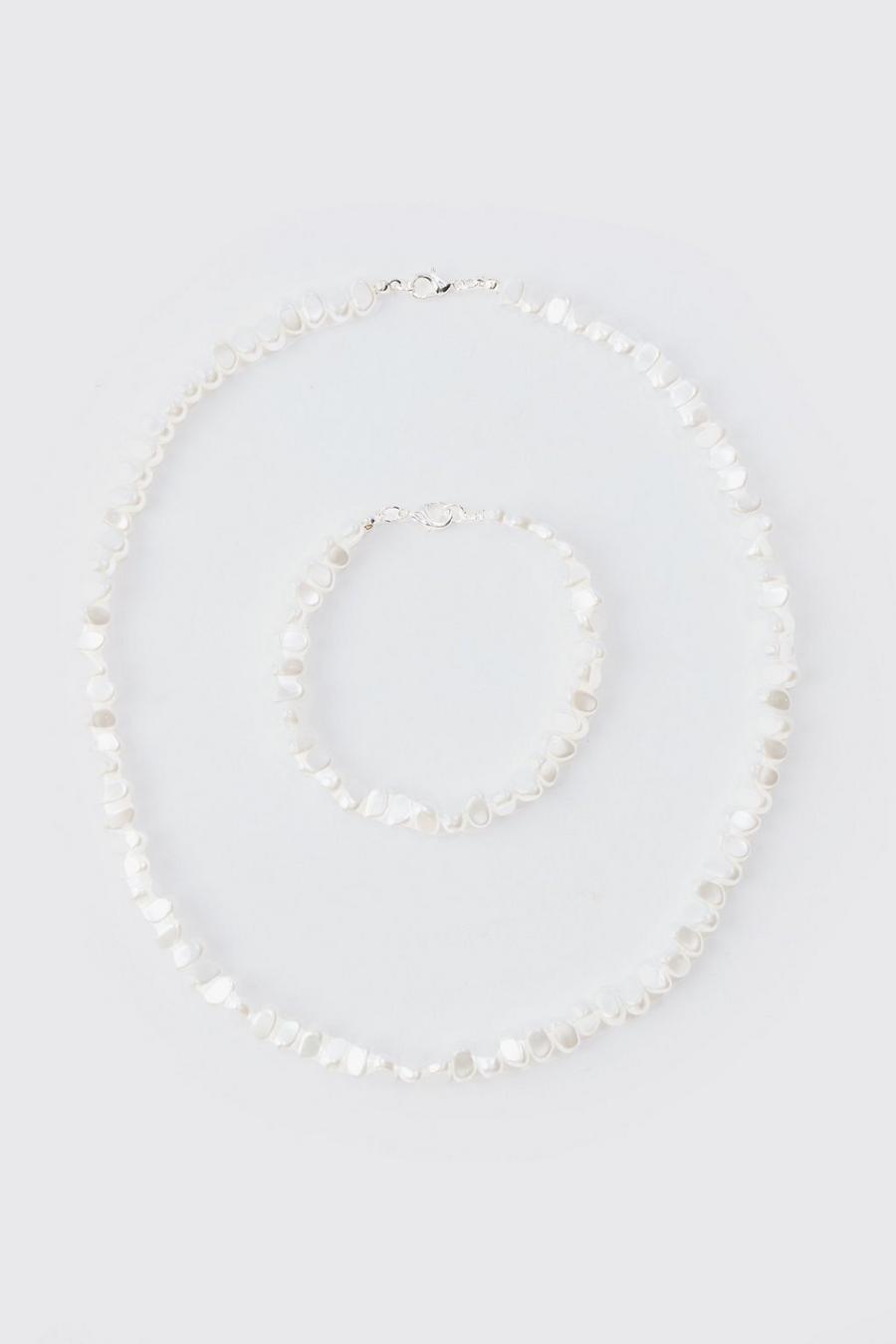 White Halsband och armband med pärlor image number 1