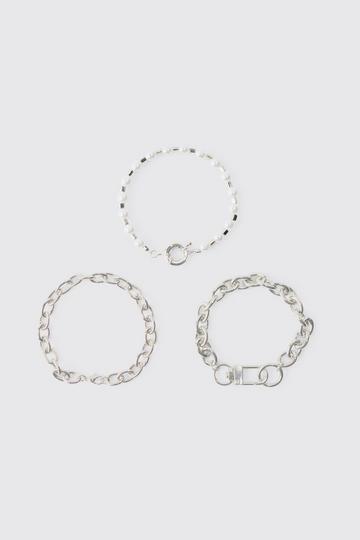 3 Pack Chain Bracelets silver