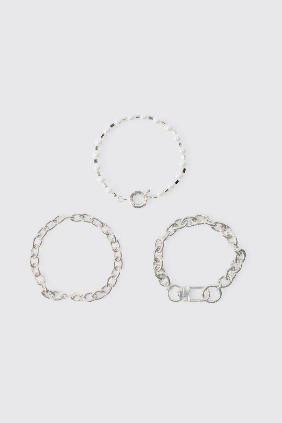 Bracciali a catena - set di 3 paia, Silver