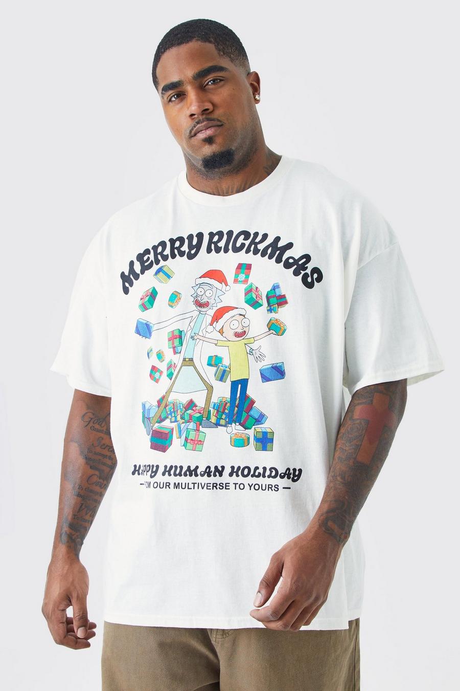 Grande taille - T-shirt de Noël oversize à imprimé Rick et Morty, White image number 1