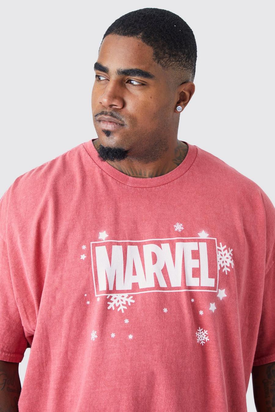Camiseta Plus oversize navideña con estampado de Marvel, Red image number 1