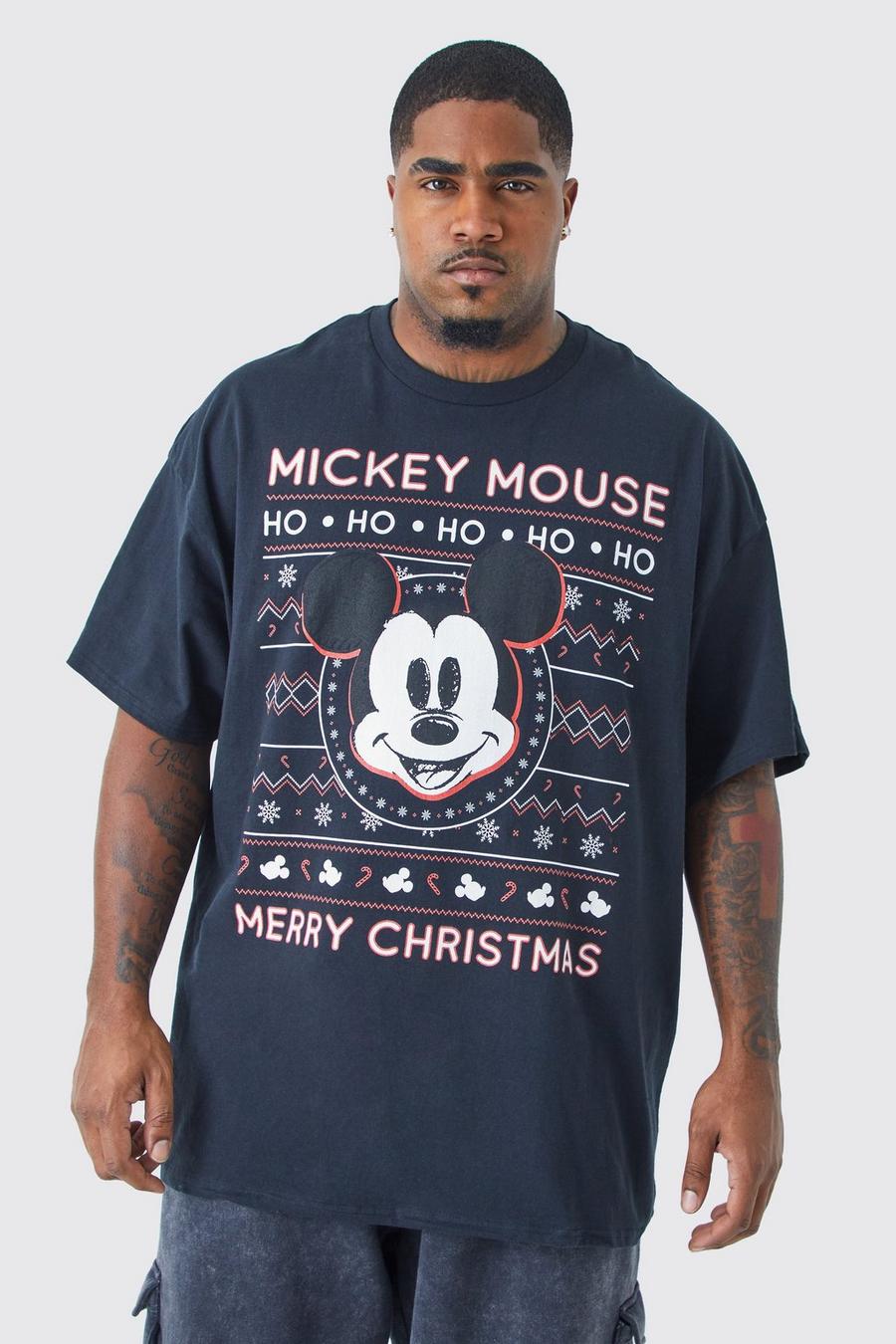 Grande taille - T-shirt de Noël oversize à imprimé Mickey, Black image number 1
