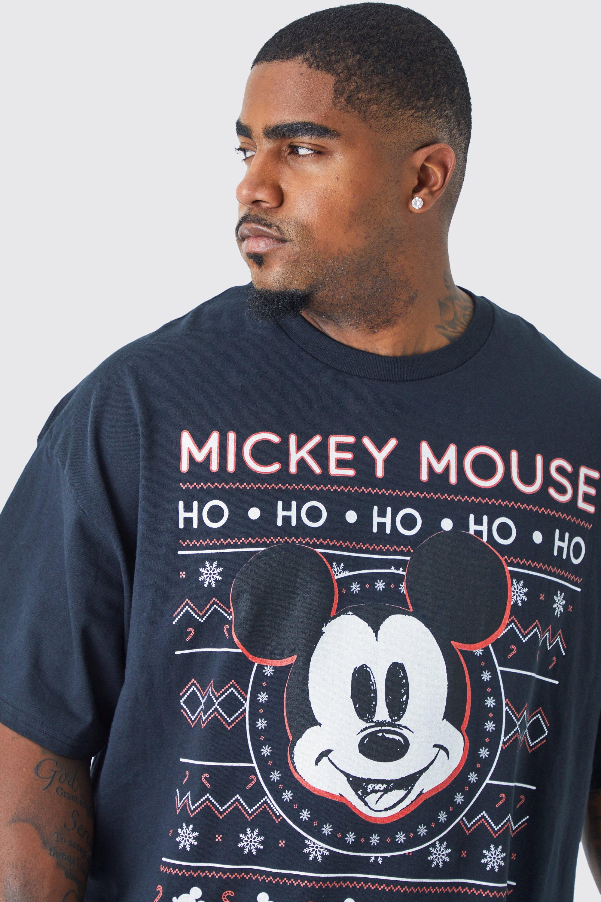 Mens Oversized Christmas Mickey Mouse Disney License T-Shirt - Black