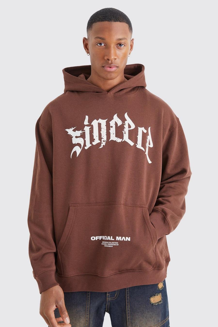 Chocolate Oversized Graphic Hoodie  image number 1