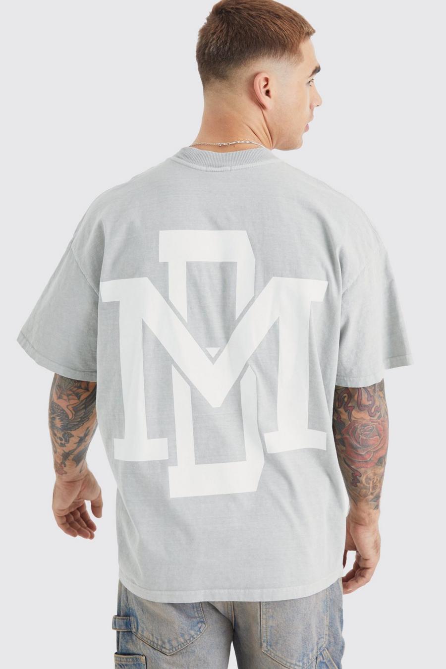 Camiseta oversize gruesa sobreteñida con cuello extendido y estampado gráfico, Stone image number 1