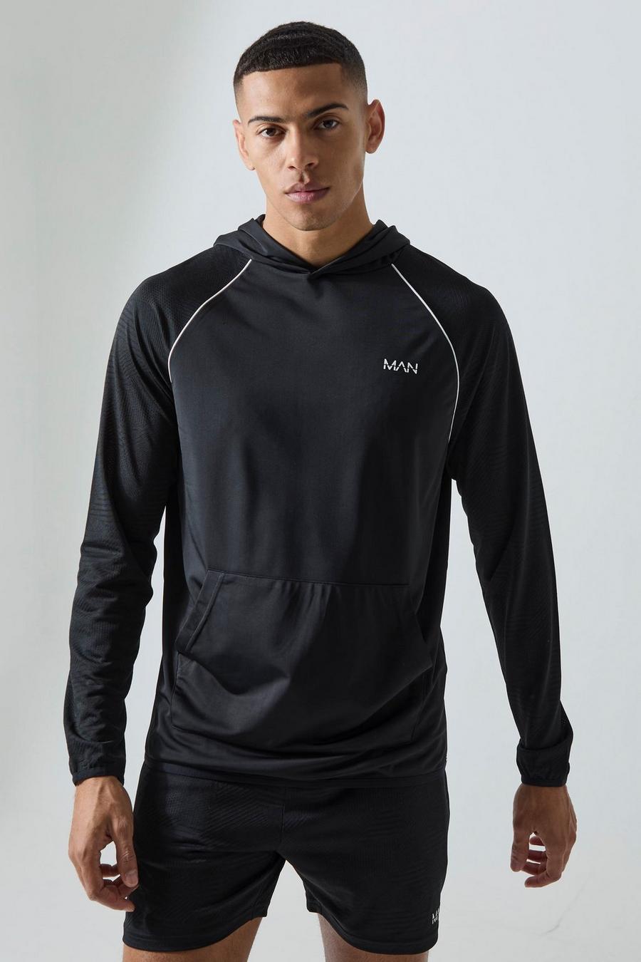 Black MAN Active Lätt hoodie med geometriskt mönster image number 1