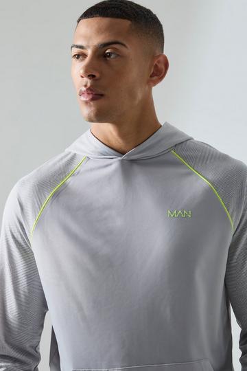 Man Active Geo Jacquard Lightweight Regular Fit Hoodie grey