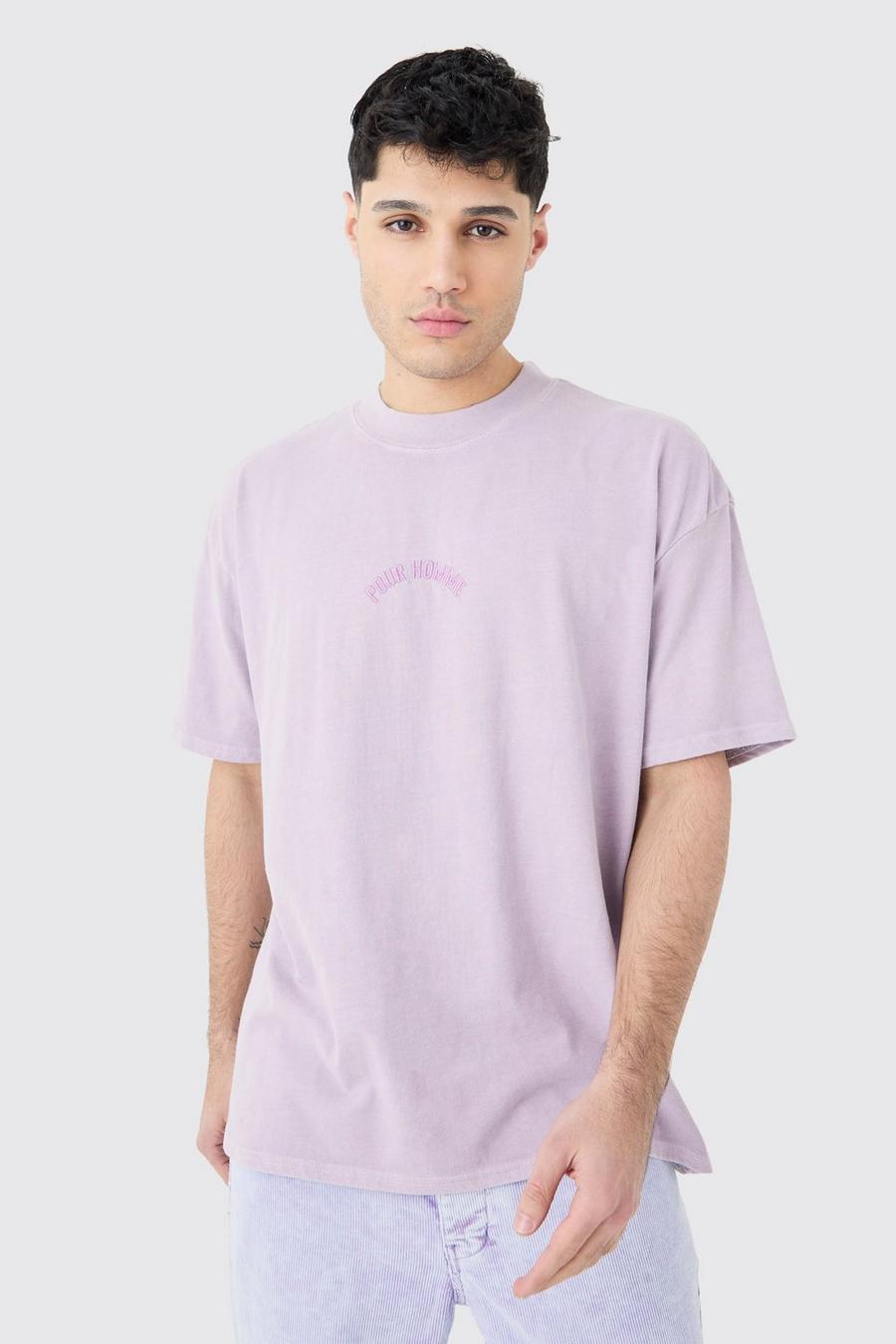 Lilac Oversized Distressed Washed Embroidered T-shirt image number 1