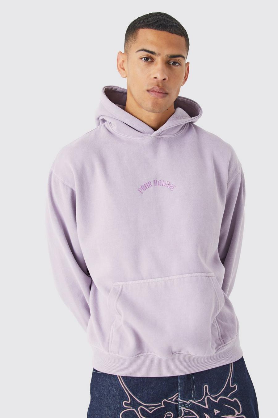 Lilac Oversized Washed Embroidered Hoodie  image number 1
