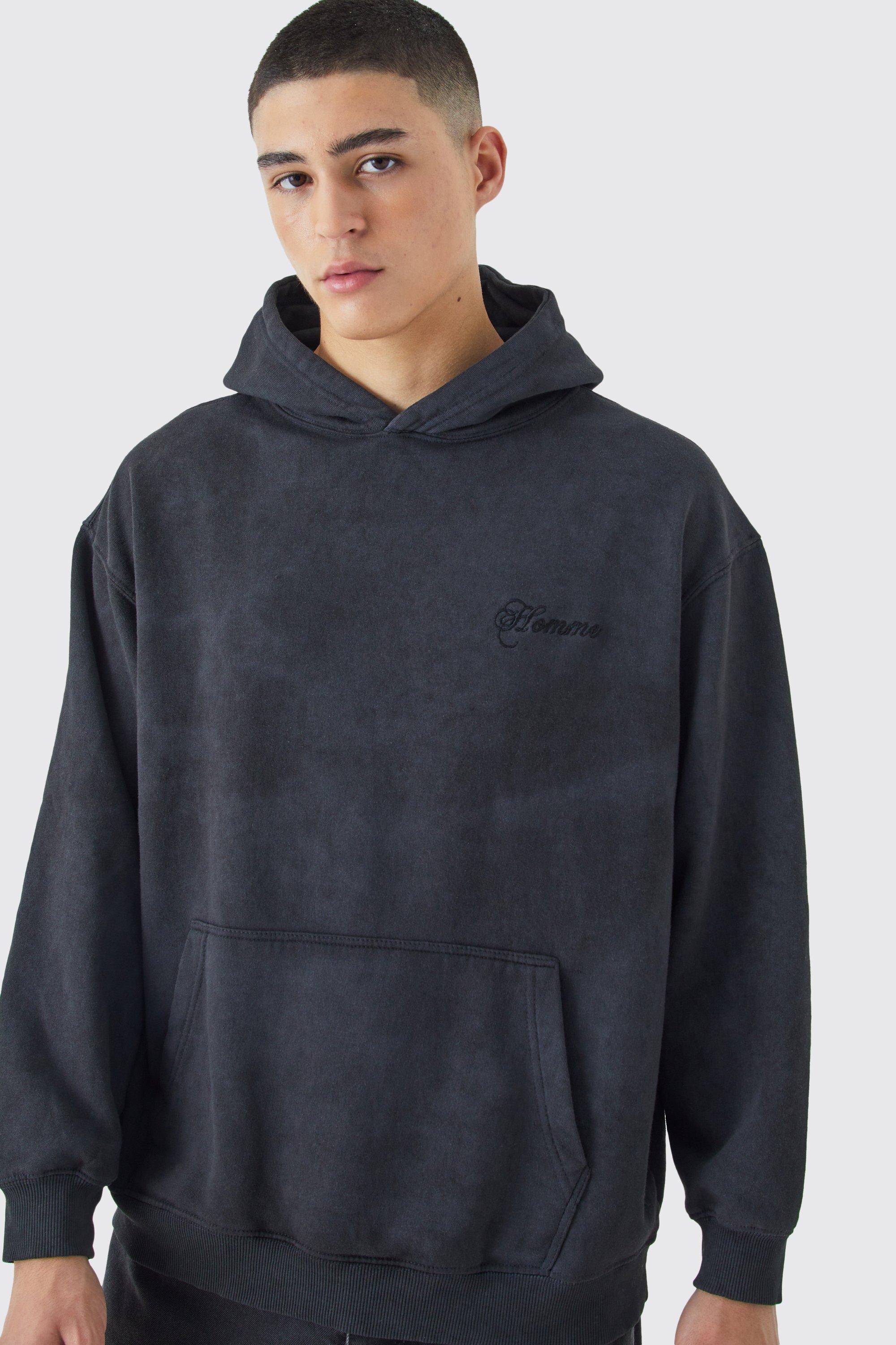 Oversized Washed Embroidered Hoodie boohoo