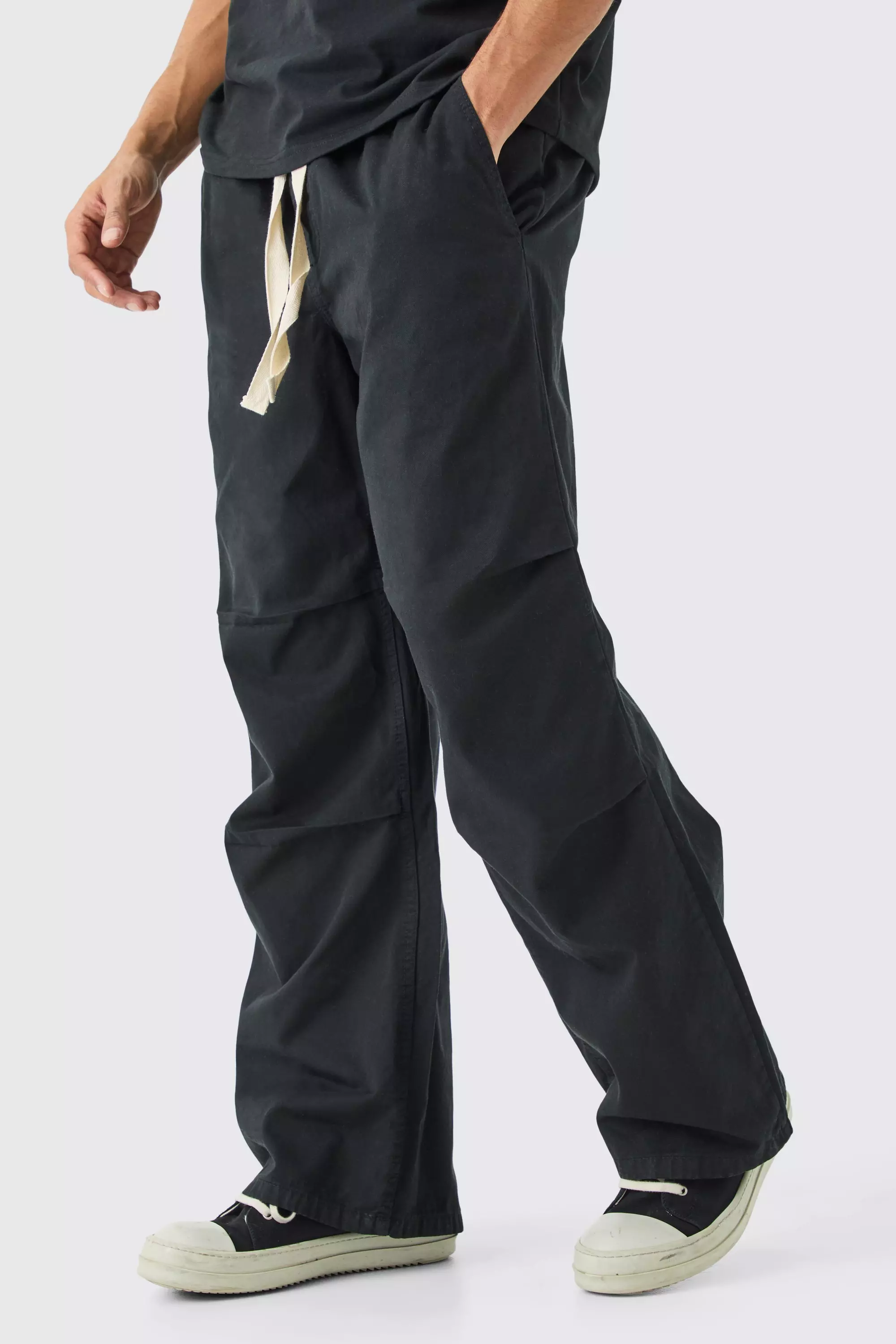 Black Elasticated Waist Contrast Drawcord Baggy Trouser alternative image