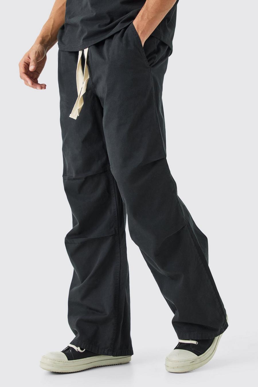 Black Elastic Waist Contrast Drawcord Extreme Baggy Pants image number 1