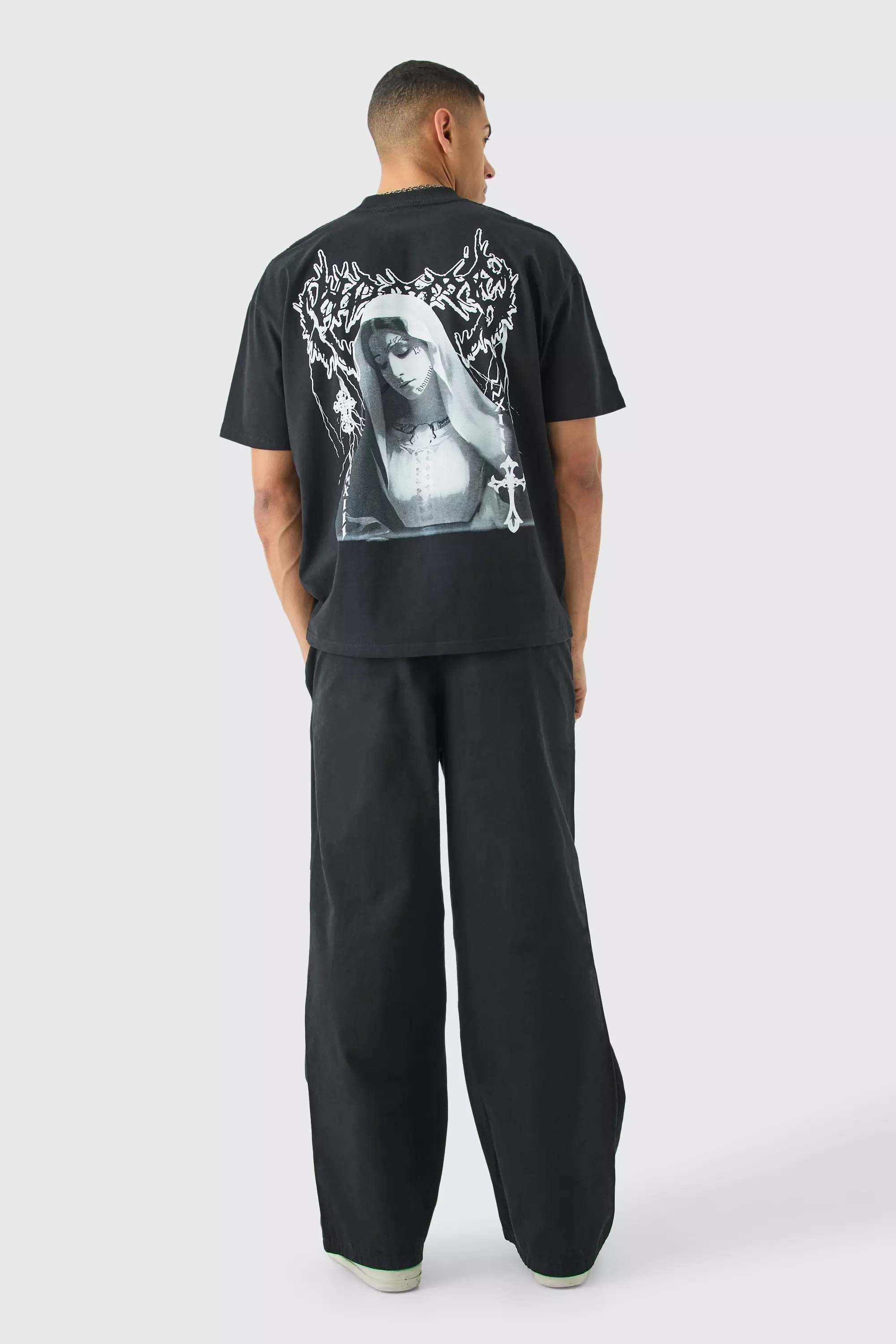 Black Elasticated Waist Contrast Drawcord Baggy Trouser alternative image
