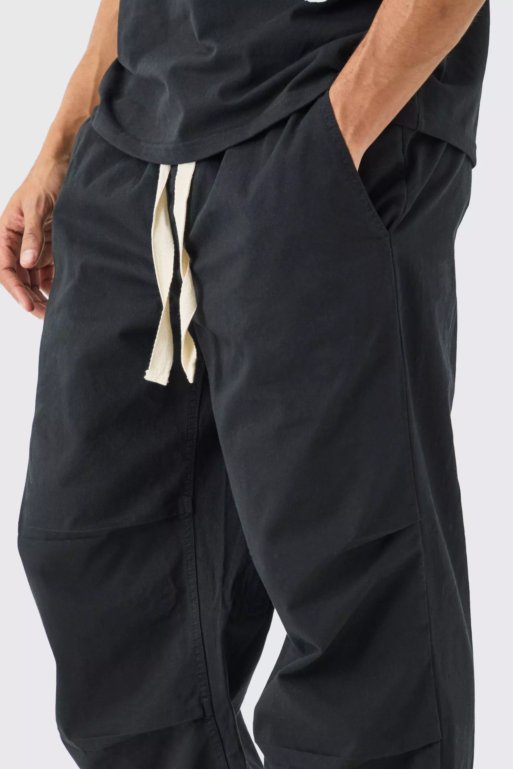 Black Elasticated Waist Contrast Drawcord Baggy Trouser alternative image