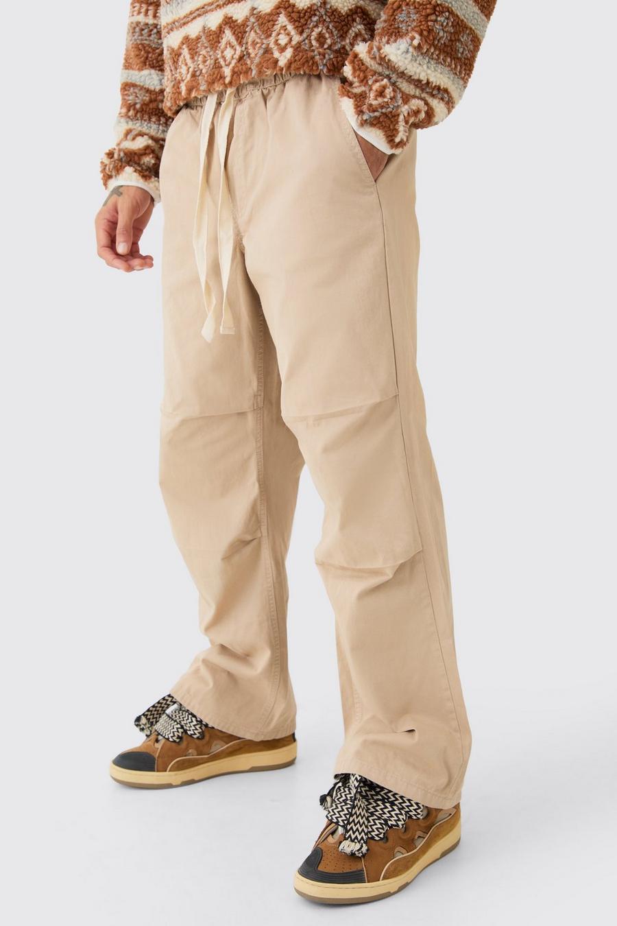 Pantalón holgado con cintura elástica y cordón elástico en contraste, Stone image number 1