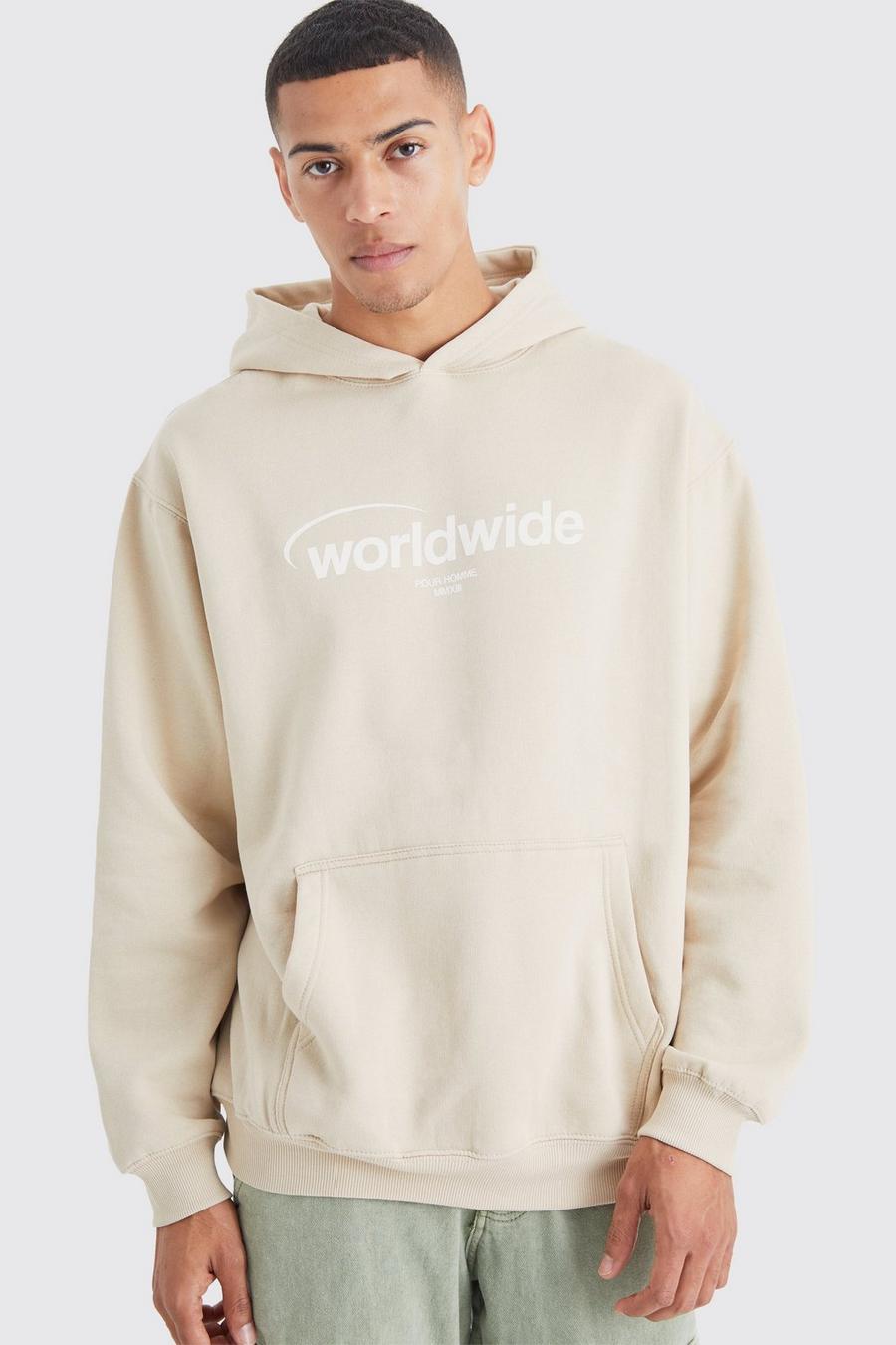 Sand Oversized Worldwide Graphic Hoodie image number 1