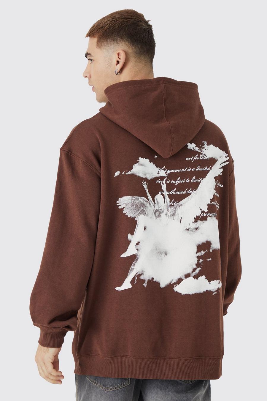 Chocolate Oversized Dove Graphic Hoodie image number 1