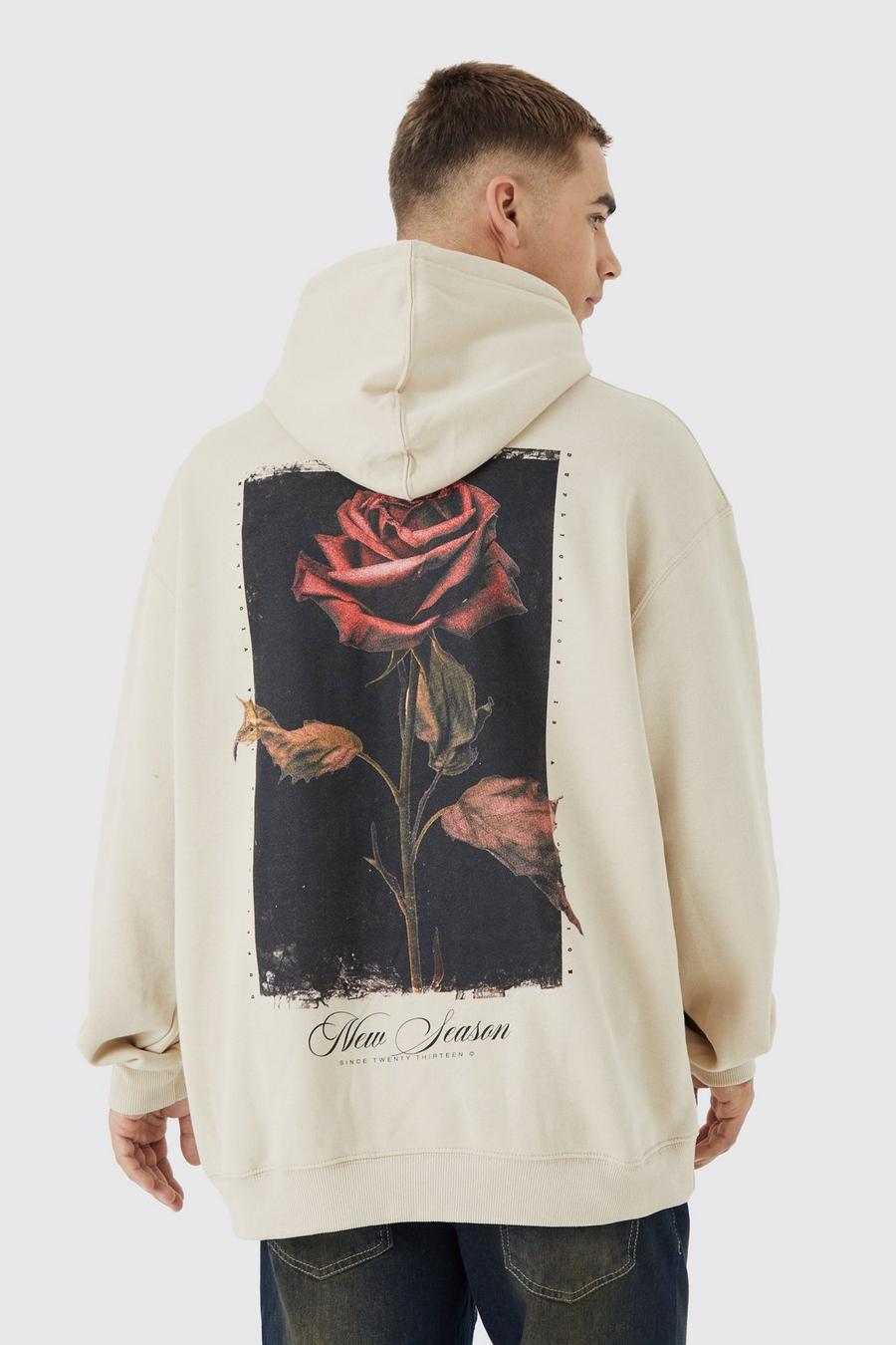 Sand Oversized Rose Graphic Hoodie image number 1