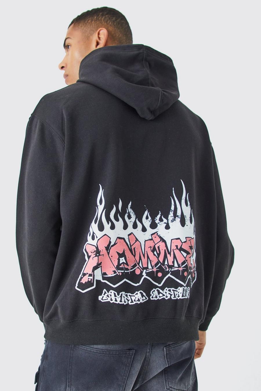 Black Homme Oversize hoodie med graffititryck image number 1