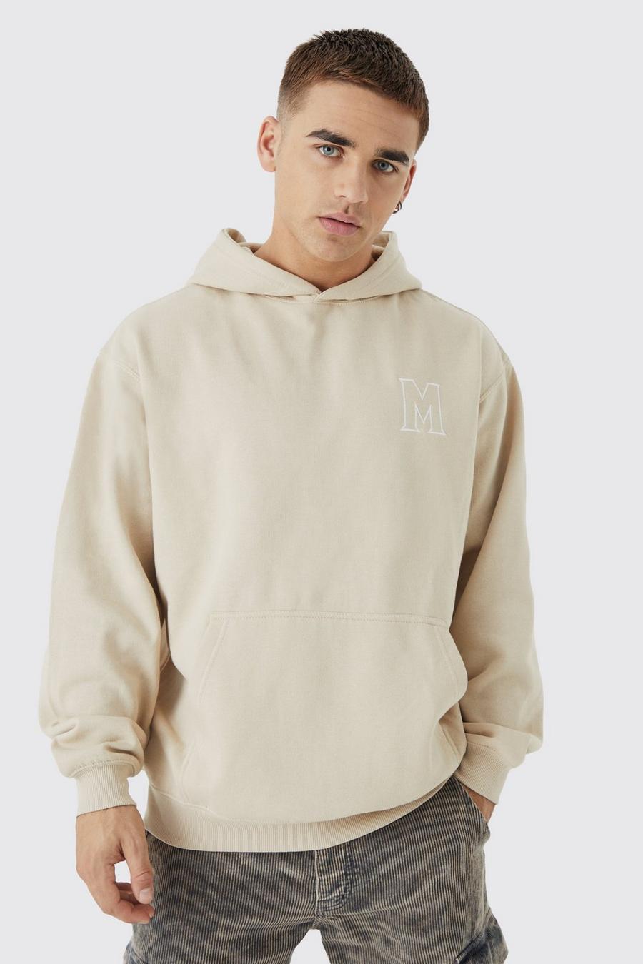 Sand Oversized M Embroidered Hoodie  image number 1
