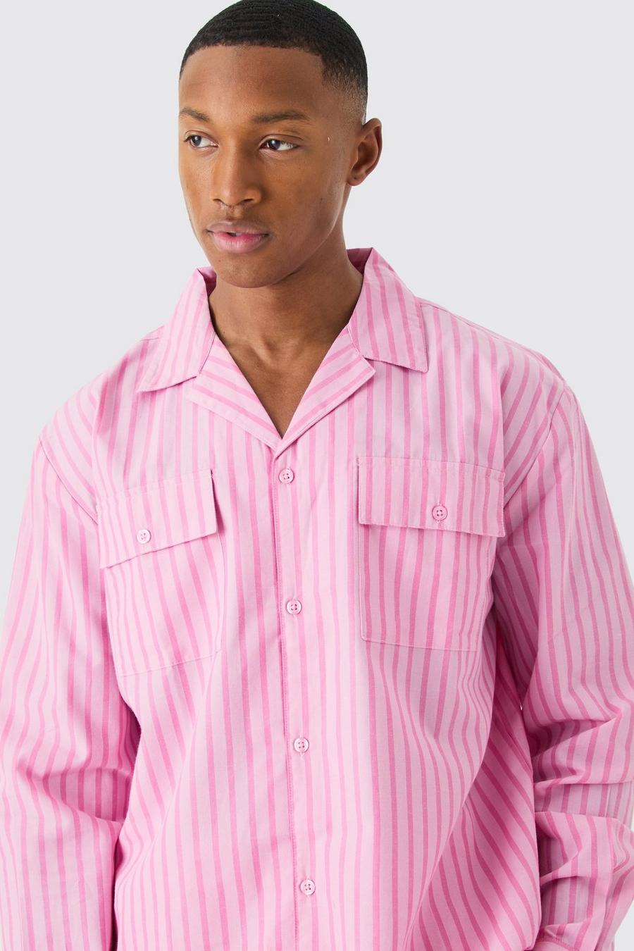 Gestreiftes Loungewear-Hemd, Pink image number 1