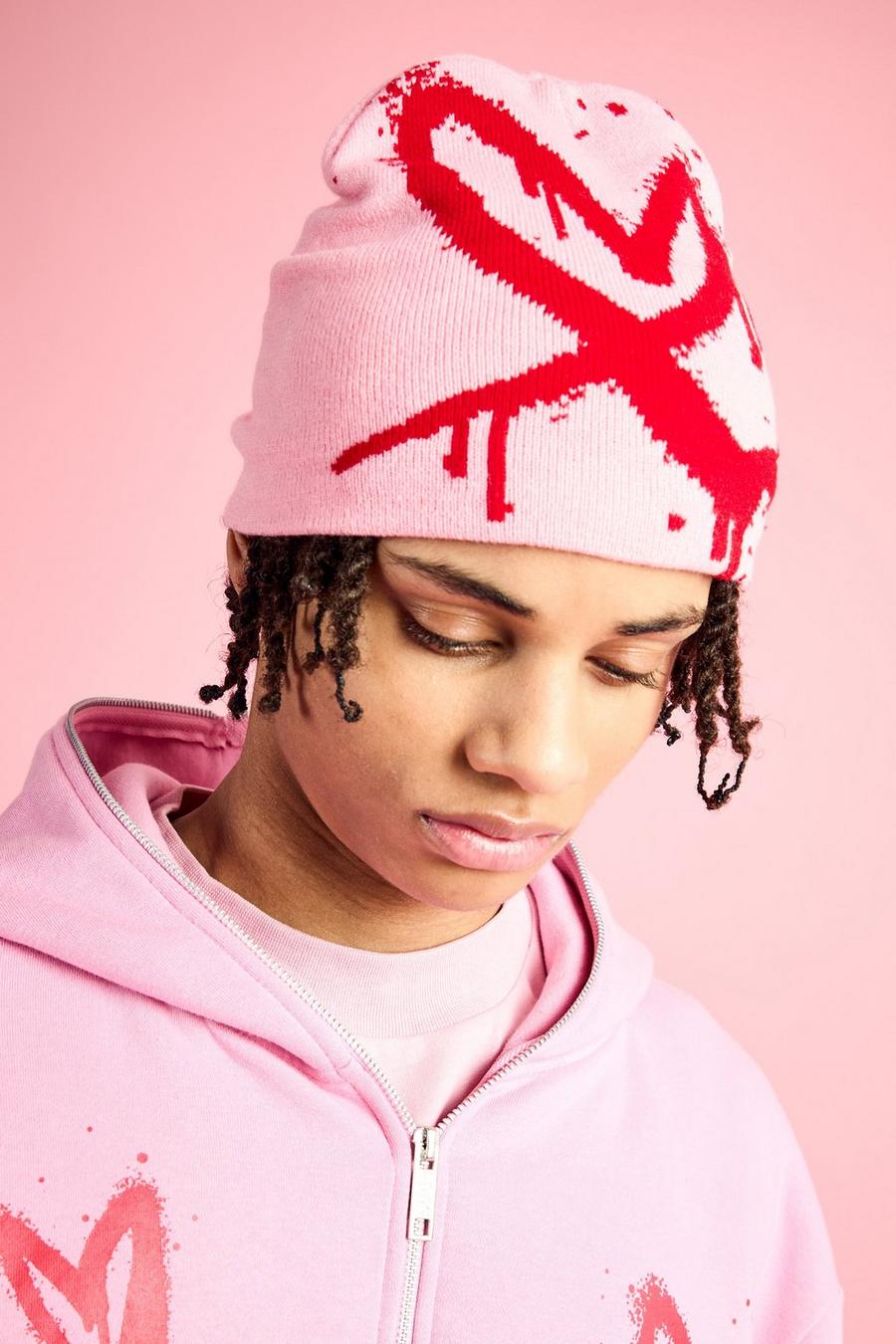 Pink Spray Heart Graphic Beanie image number 1