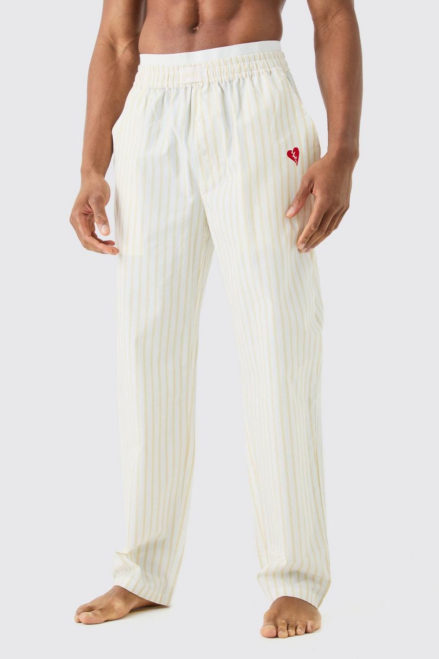 Gestreifte Loungewear-Hose mit doppeltem Bund, White image number 1