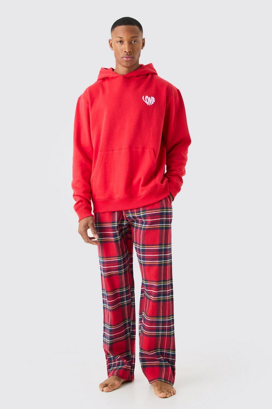Love Hoodie & Flannel Loungewear-Hose, Red