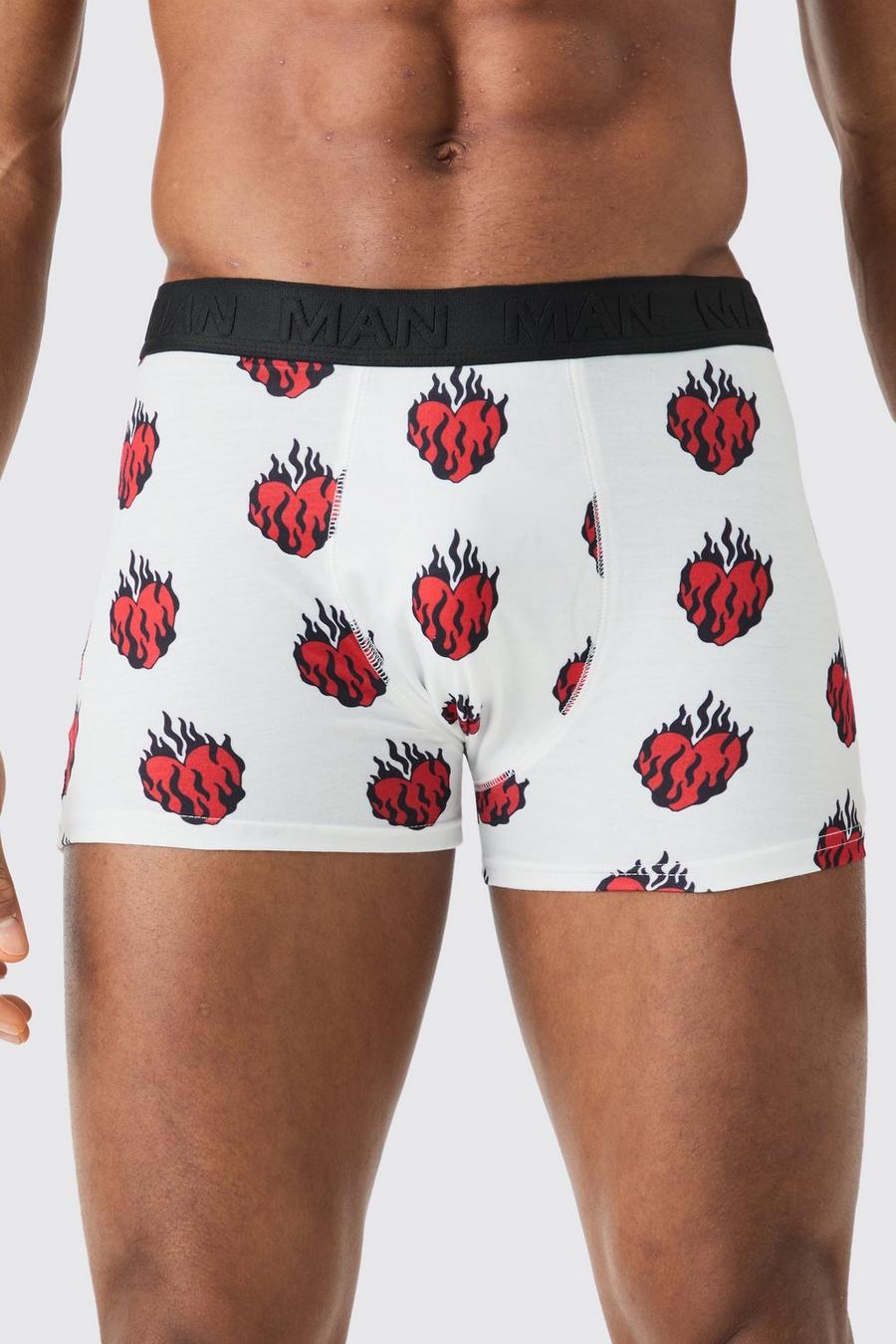 White Printed Heart Flames Boxers image number 1