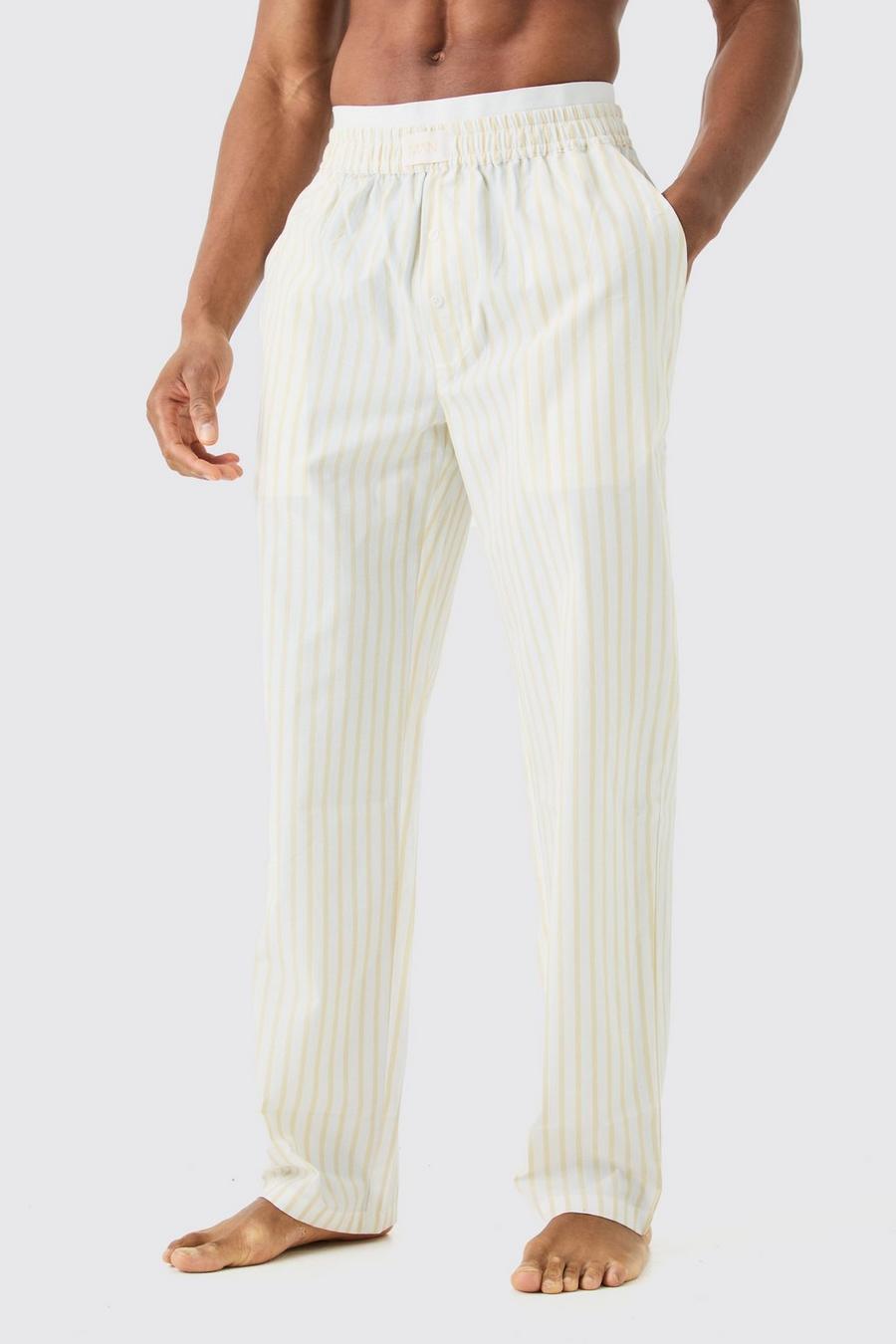 Gestreifte Loungewear-Hose mit doppeltem Bund, White image number 1