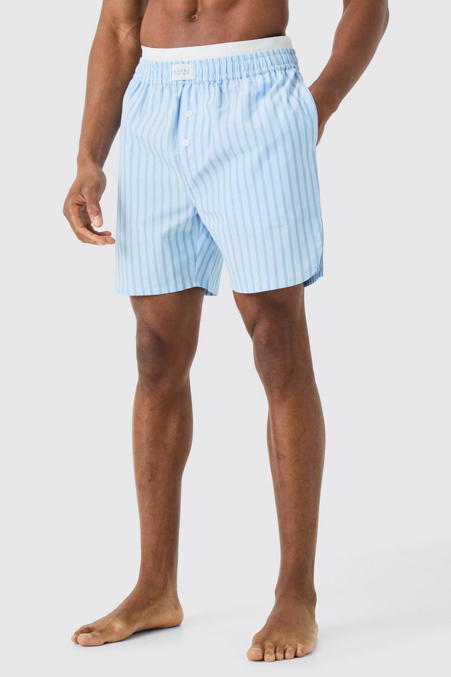 Blue Woven Stripe Double Waistband Short image number 1