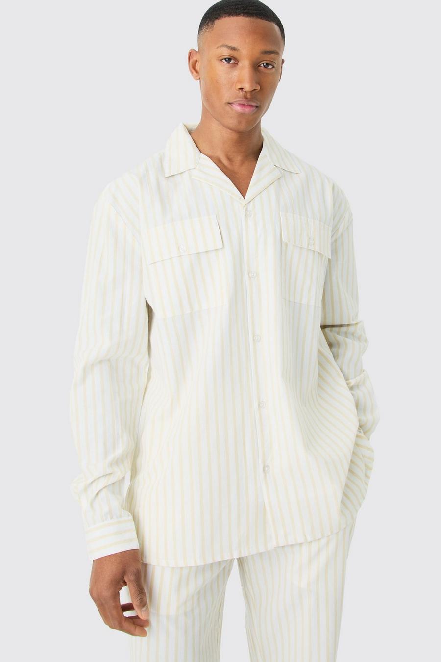 White Woven Stripe Lounge Shirt image number 1